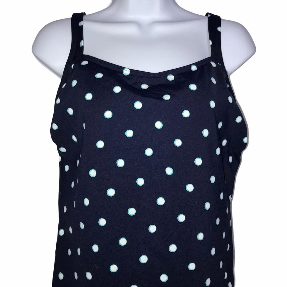 Lands' End Blue Polka Dot Lined Tankini Top 6L - Picture 2 of 8